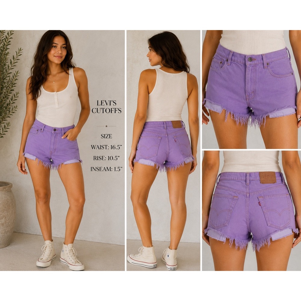 Vintage Levis 550 Purple Denim Cut Off Shorts High Waisted‎ Distressed W34